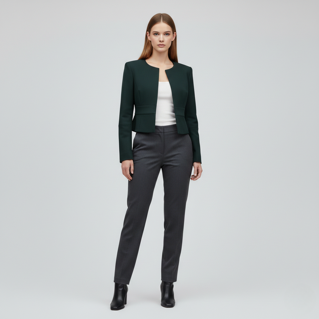 Cropped Waist-Defined Tailored Jacket