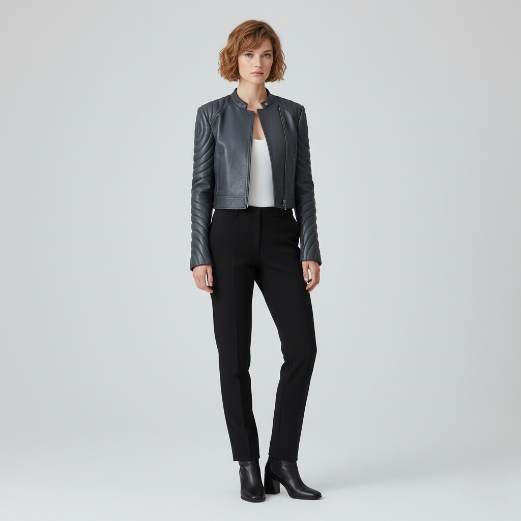 Quilted Sleeve Cropped Leather Jacket