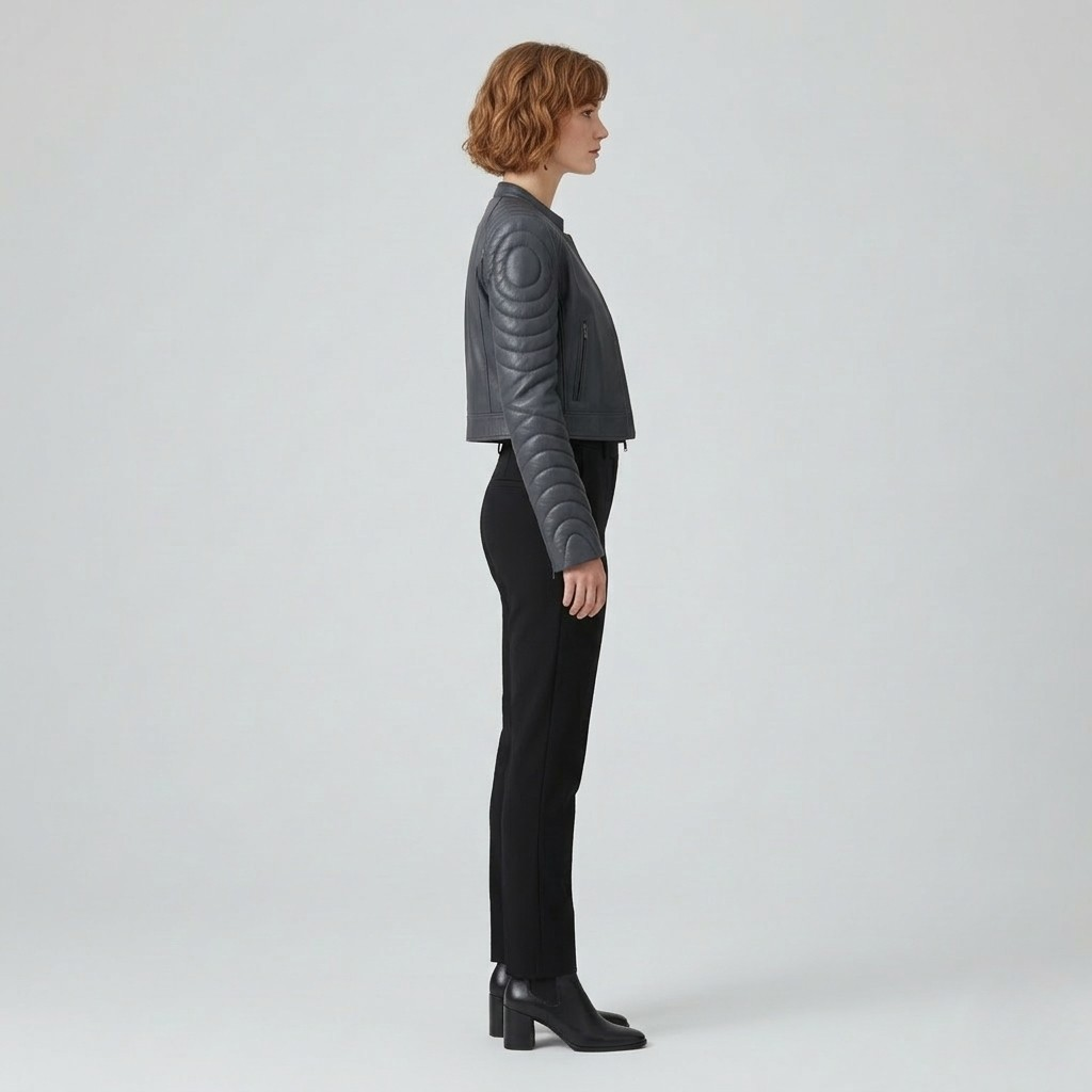 Quilted Sleeve Cropped Leather Jacket