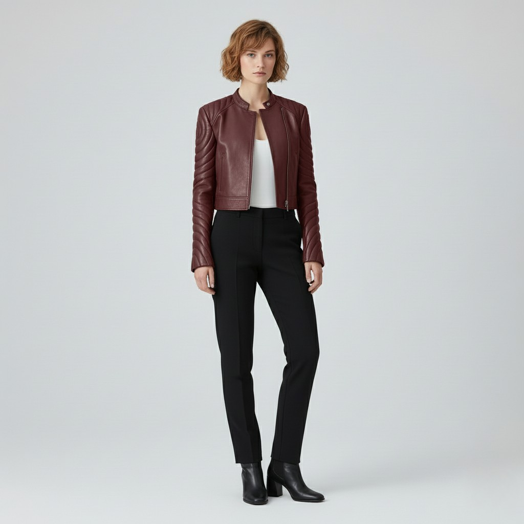 Quilted Sleeve Cropped Leather Jacket