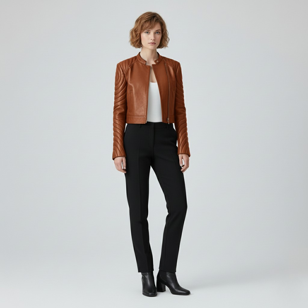 Quilted Sleeve Cropped Leather Jacket