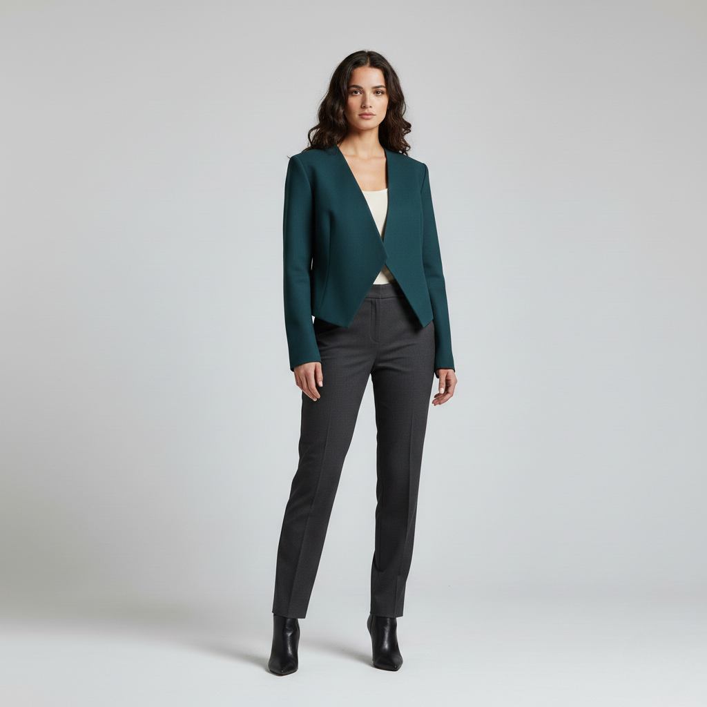 Asymmetric Open-Front Cropped Blazer