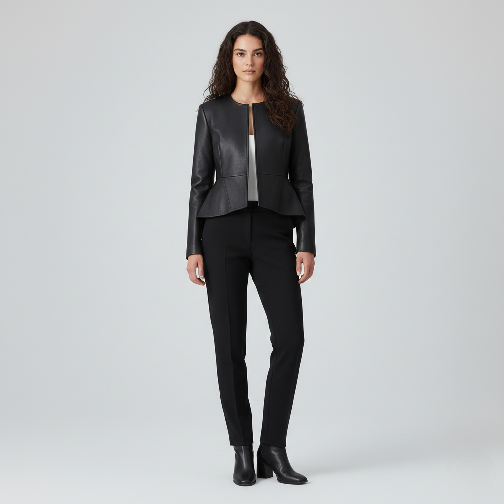 Peplum Hem Cropped Leather Jacket