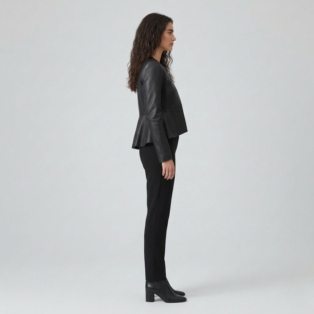 Peplum Hem Cropped Leather Jacket