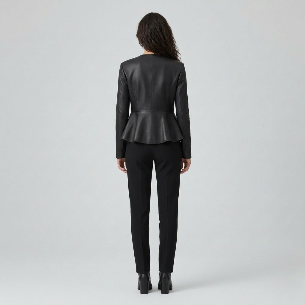 Peplum Hem Cropped Leather Jacket