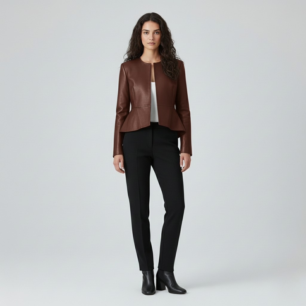Peplum Hem Cropped Leather Jacket