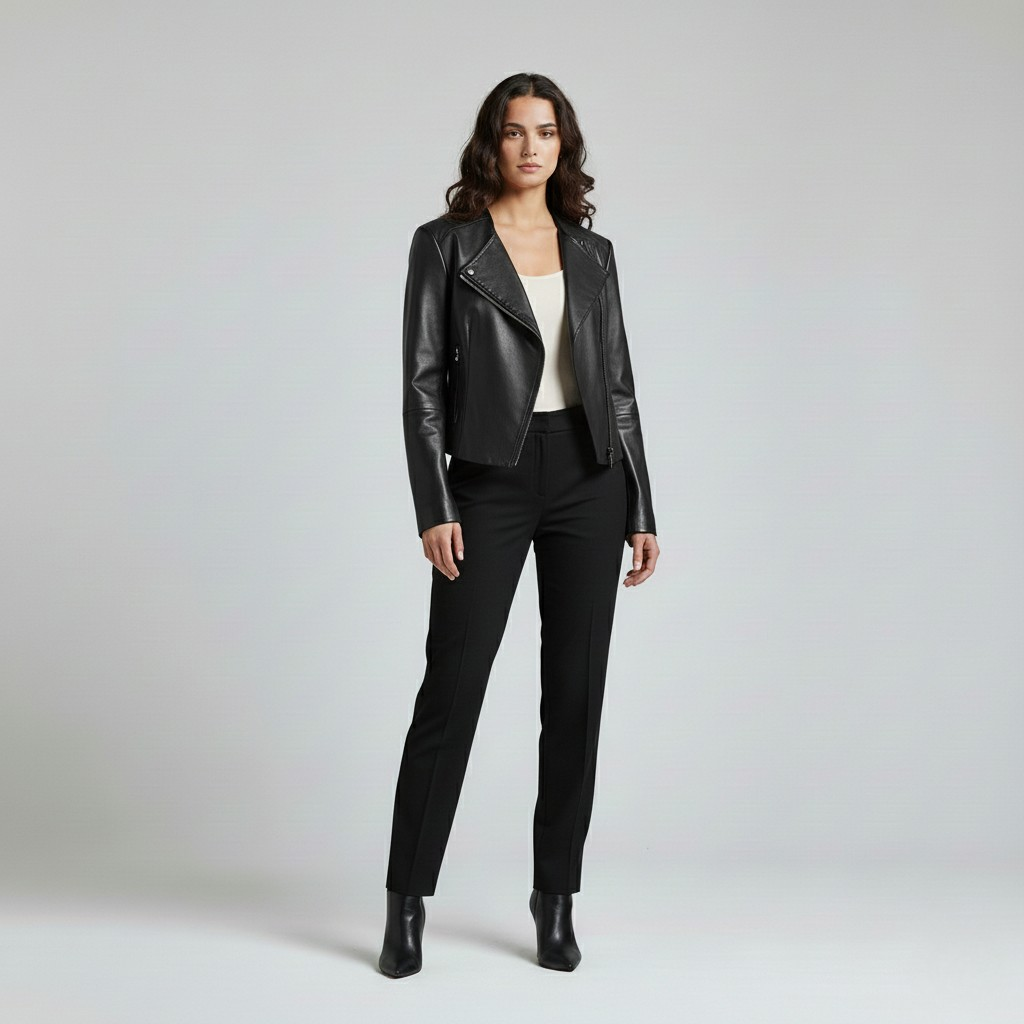 Asymmetric Zip Cropped Leather Jacket