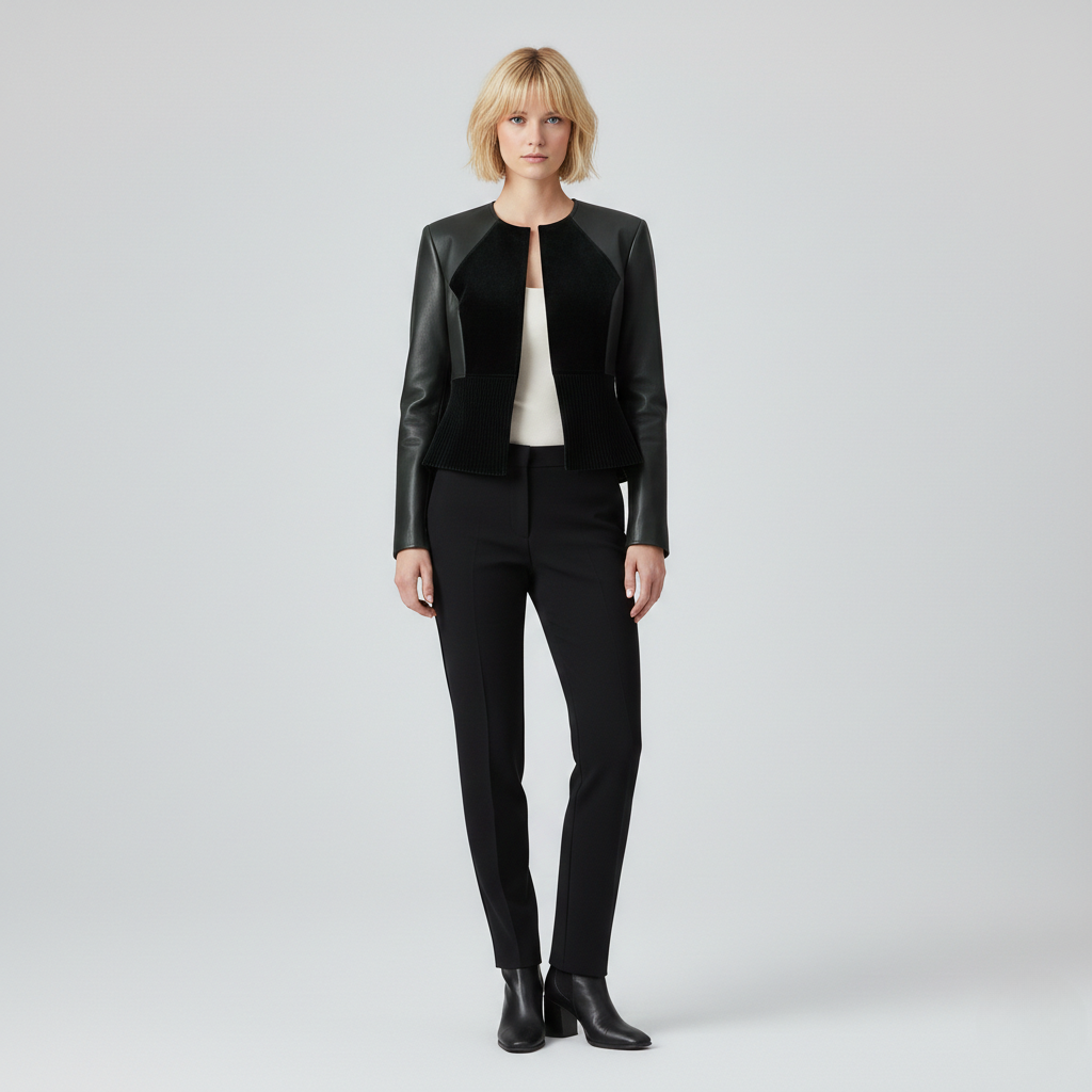 Mixed-Texture Structured Cropped Jacket