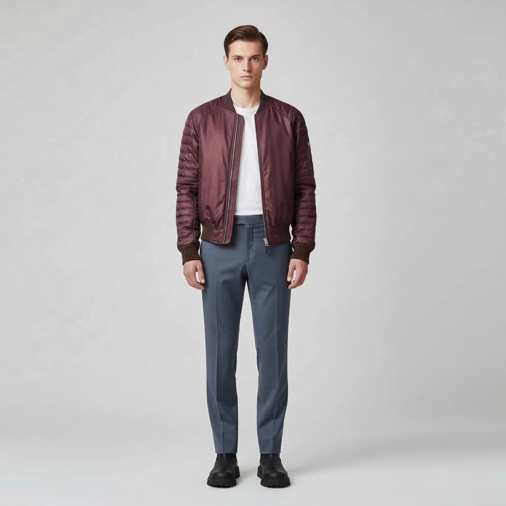 Quilted Sleeve Bomber Jacket