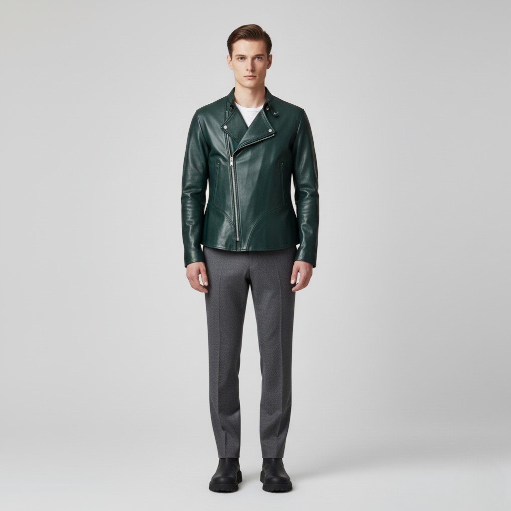 Asymmetric Zip Leather Jacket