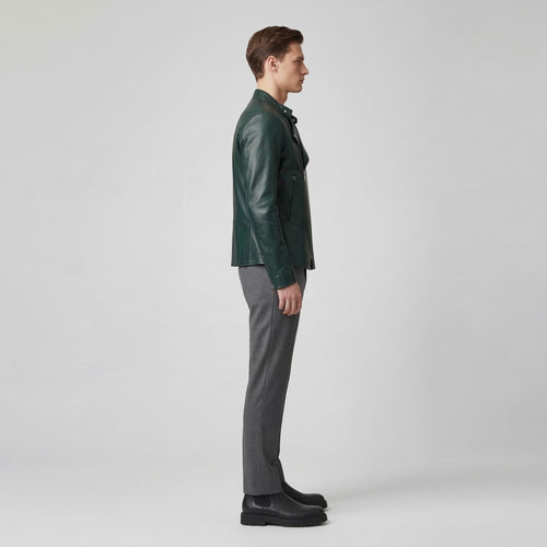 Asymmetric Zip Leather Jacket