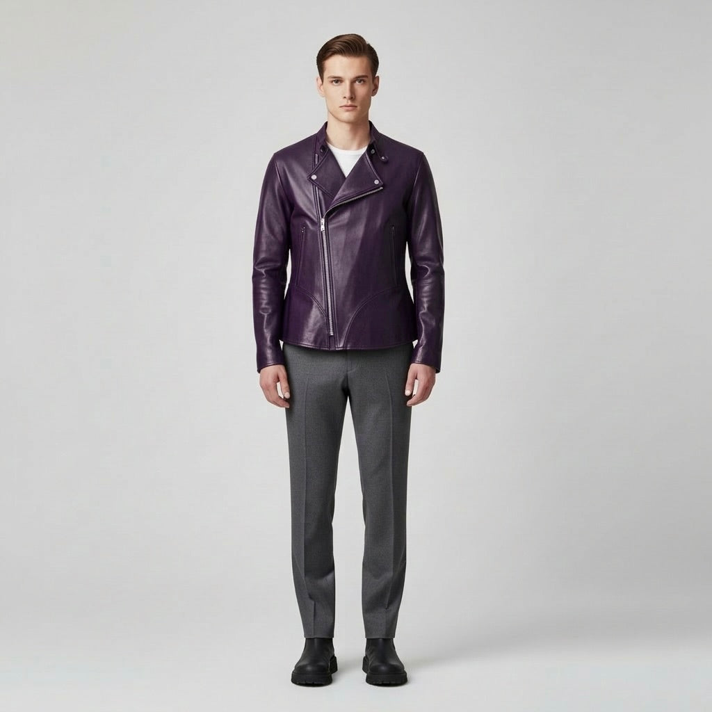 Asymmetric Zip Leather Jacket