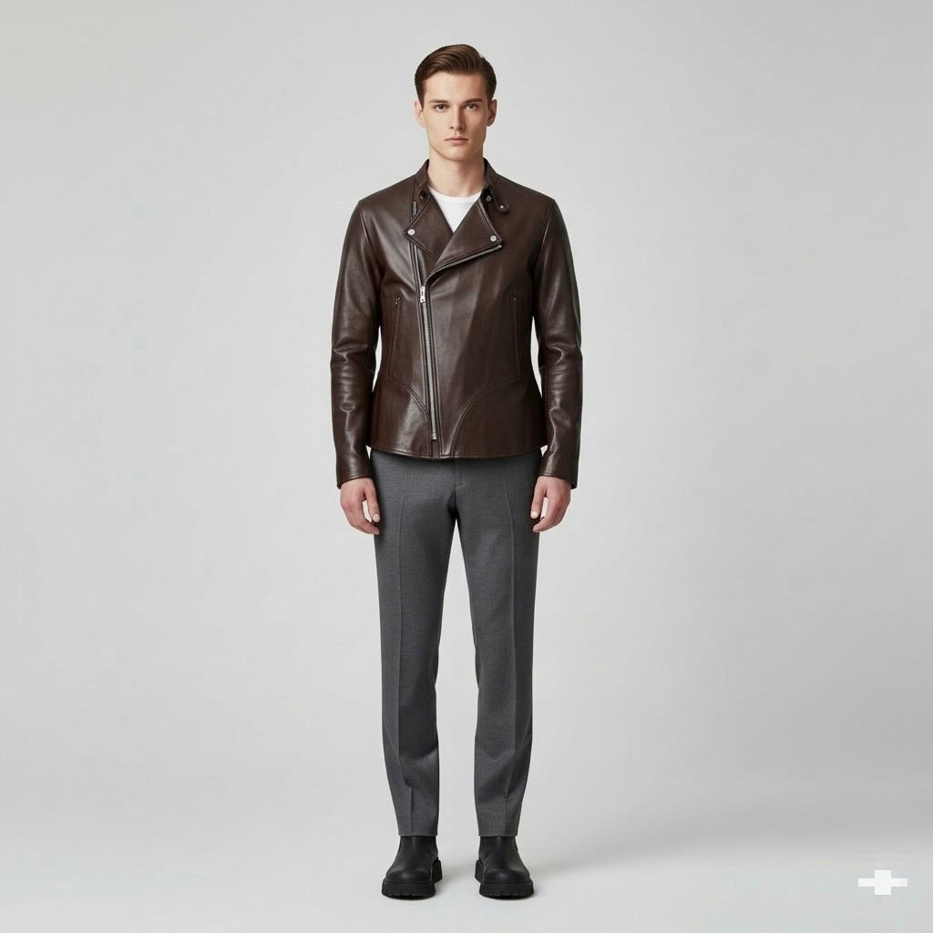 Asymmetric Zip Leather Jacket