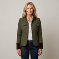 Women's Green Herringbone Jacket — Fitted Military Style Utility Blazer