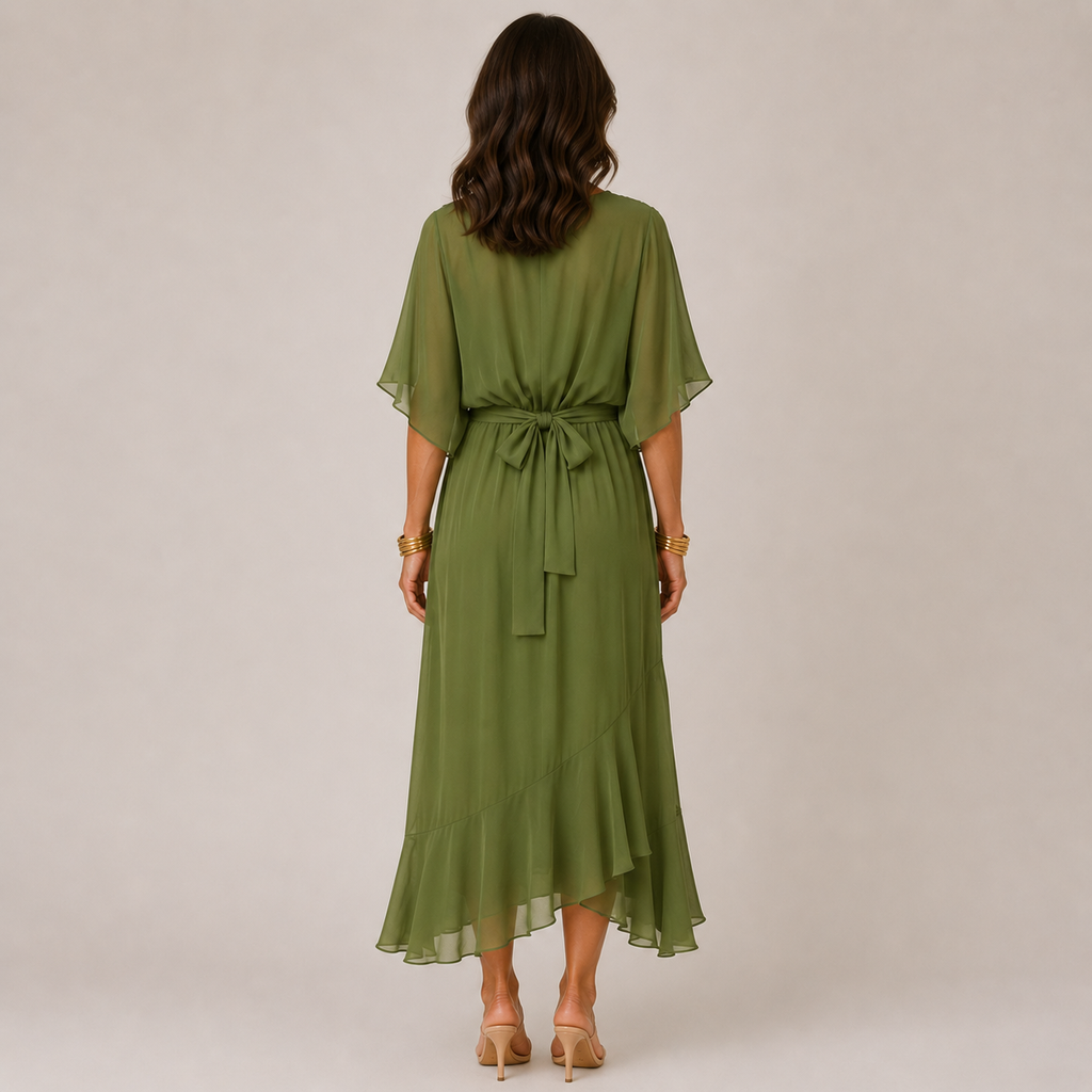 Clara Wrap Midi Dress — Women's Kimono Sleeve Belted Summer Dress