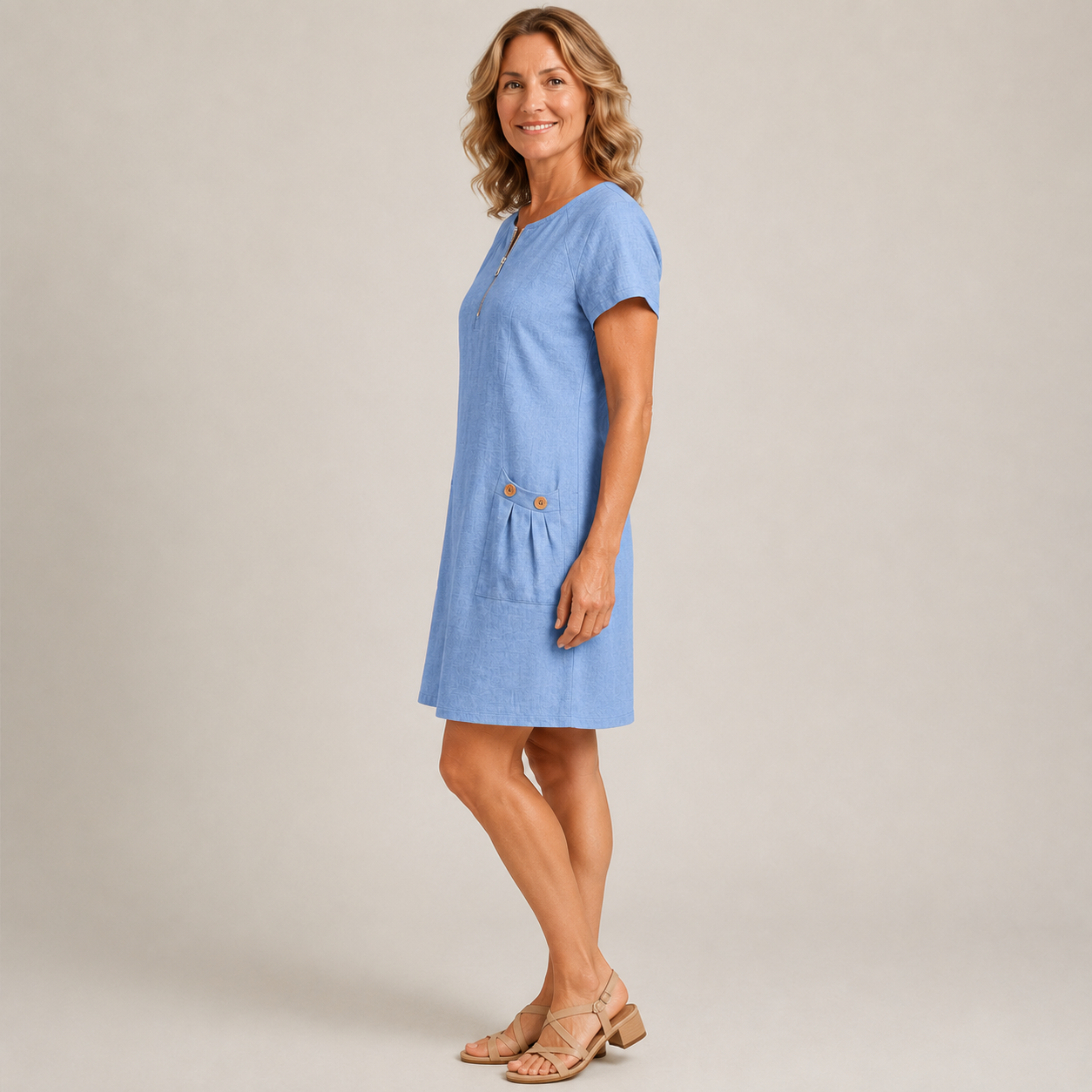 Women's Blue A-Line Summer Dress — Flowing Everyday Occasion Dress
