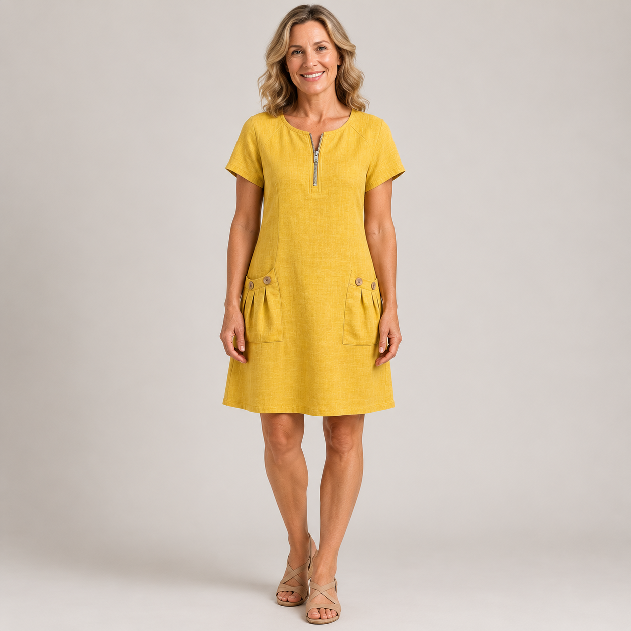 Women's Blue A-Line Summer Dress — Flowing Everyday Occasion Dress