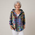 Women's Sage Green Hooded Cardigan — Floral Print Button Front Soft Knit Jacket