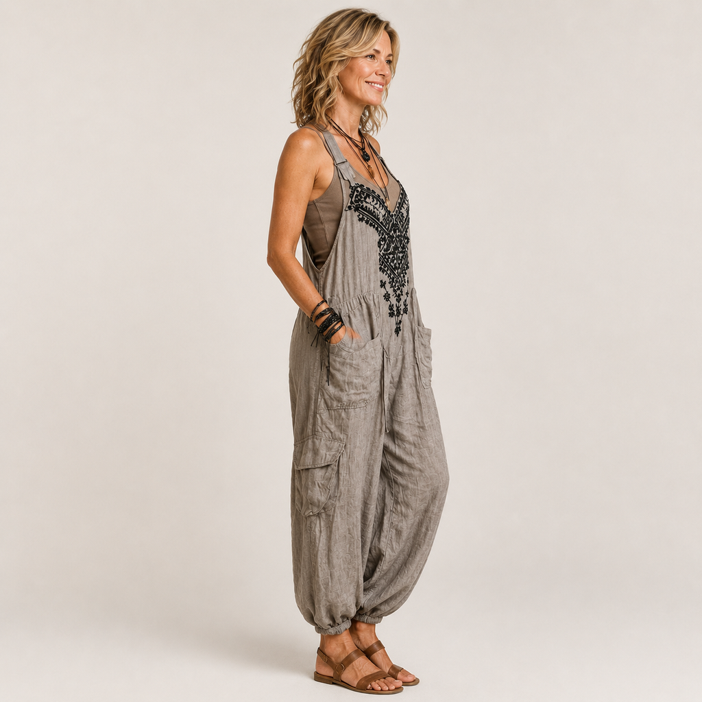 Clara Boho Embroidered Jumpsuit — Women's Harem Dungarees Playsuit