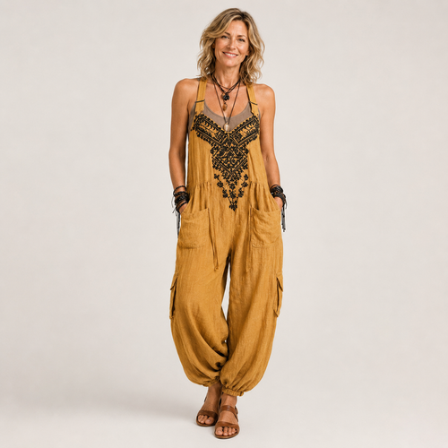 Clara Boho Embroidered Jumpsuit — Women's Harem Dungarees Playsuit