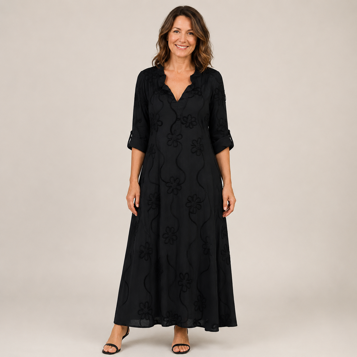 Clara Boho Floral Maxi Dress — Women's Embroidered V Neck Summer Dress