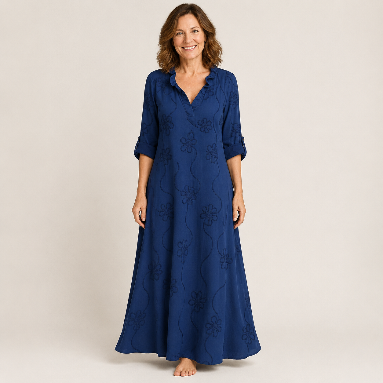 Clara Boho Floral Maxi Dress — Women's Embroidered V Neck Summer Dress