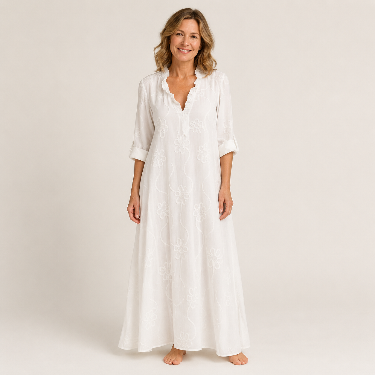 Clara Boho Floral Maxi Dress — Women's Embroidered V Neck Summer Dress