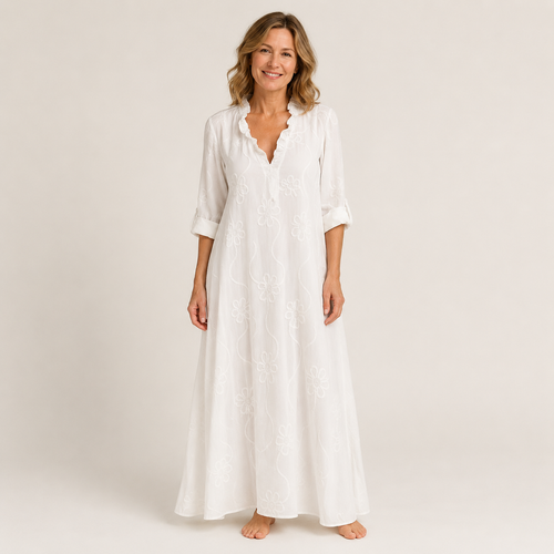 Clara Boho Floral Maxi Dress — Women's Embroidered V Neck Summer Dress