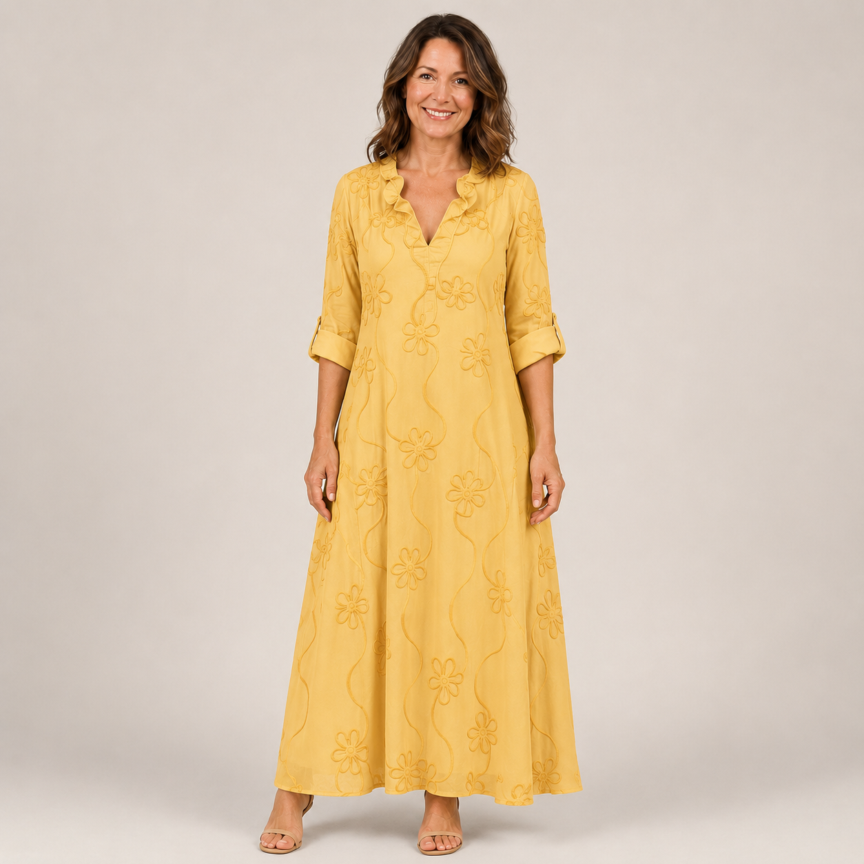 Clara Boho Floral Maxi Dress — Women's Embroidered V Neck Summer Dress
