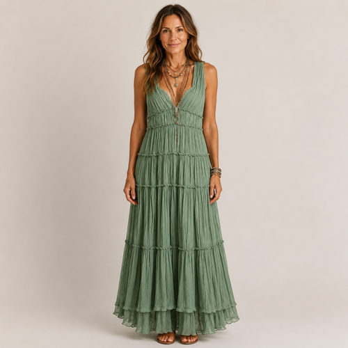 Clara Boho Tiered Maxi Dress — Women's Sleeveless V-Neck Summer Dress