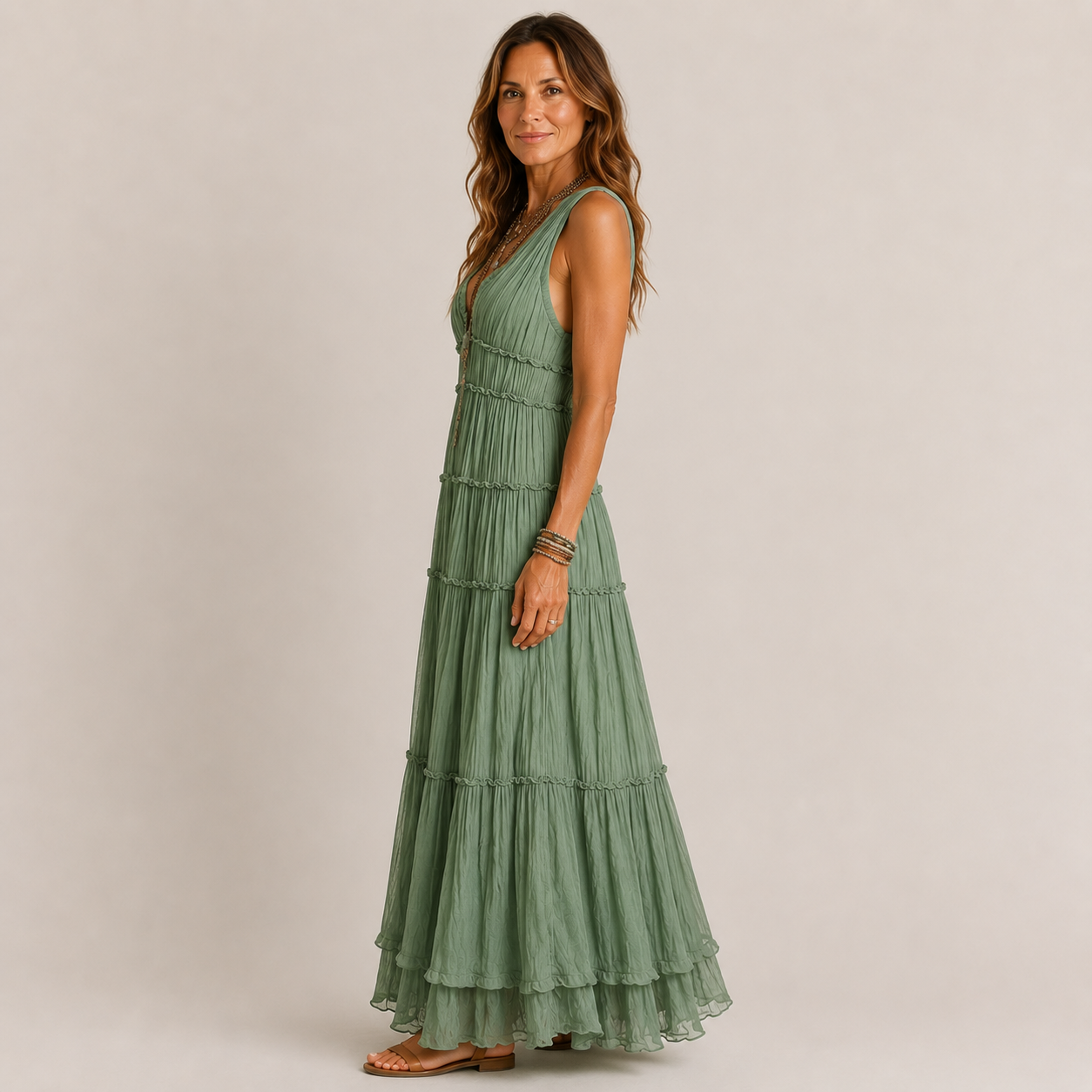 Clara Boho Tiered Maxi Dress — Women's Sleeveless V-Neck Summer Dress