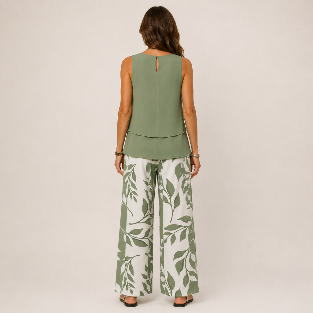 Clara Ruffle Neck Jumpsuit — Women's Sleeveless Wide Leg Textured Jumpsuit