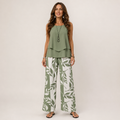 Clara Ruffle Neck Jumpsuit — Women's Sleeveless Wide Leg Textured Jumpsuit
