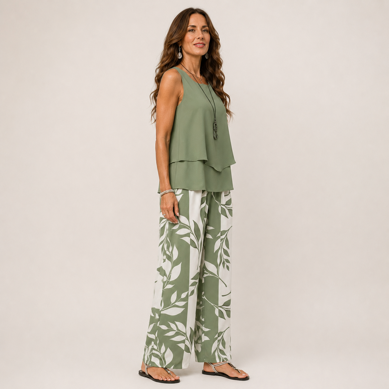 Clara Ruffle Neck Jumpsuit — Women's Sleeveless Wide Leg Textured Jumpsuit