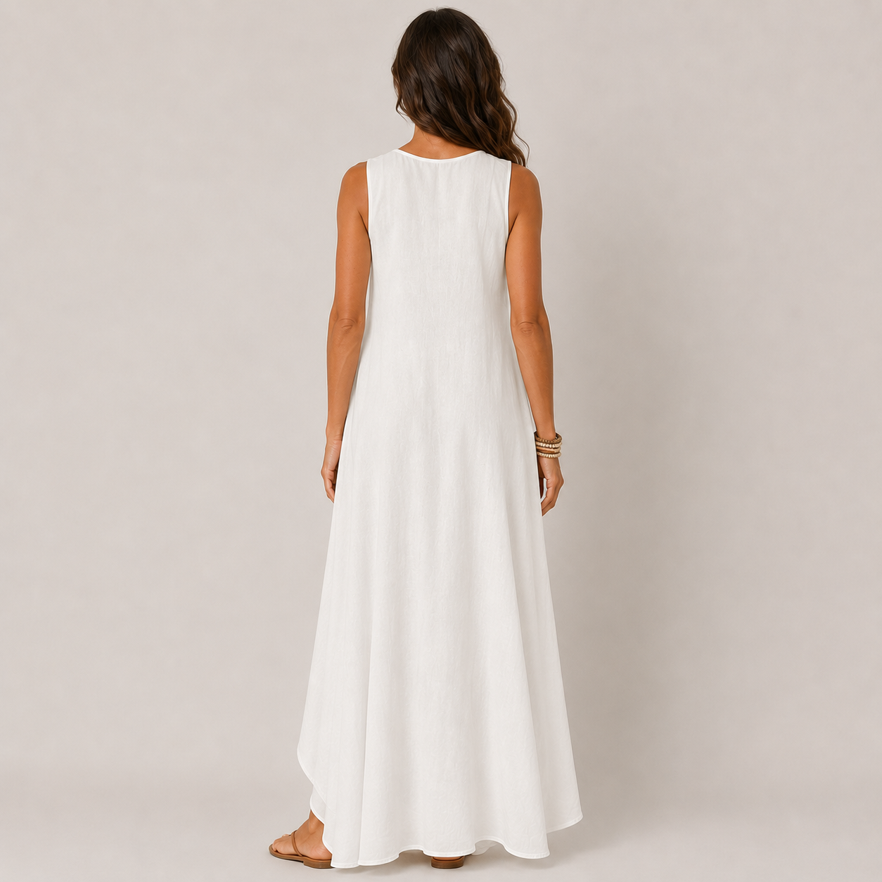 Clara Breeze Maxi Dress — Women's Sleeveless Flowing White Maxi Dress