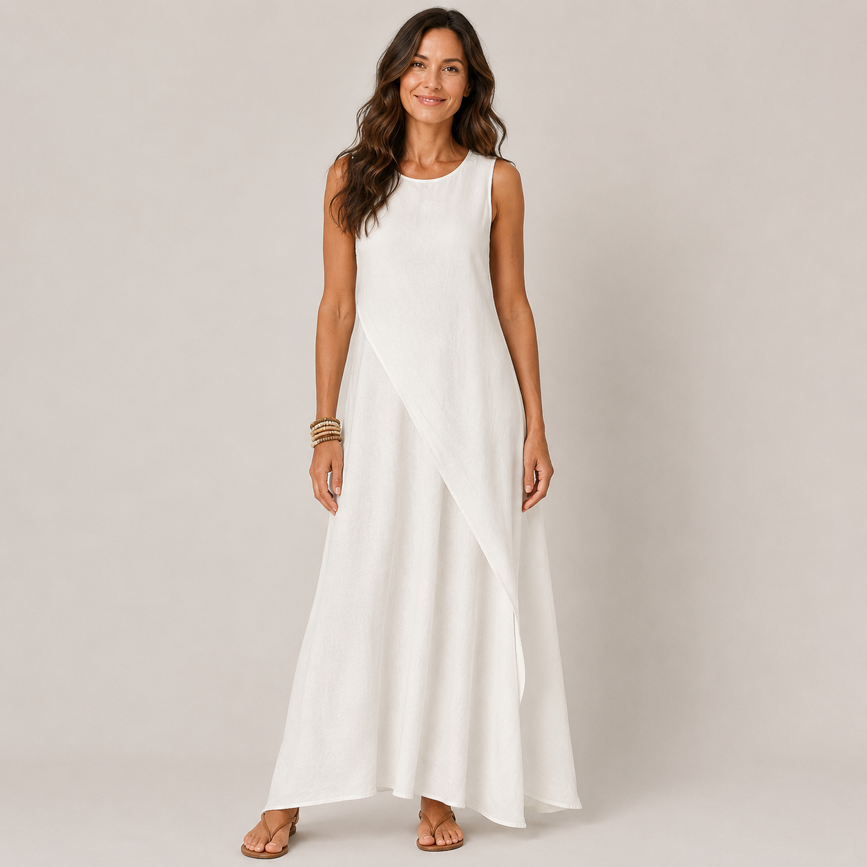 Clara Breeze Maxi Dress — Women's Sleeveless Flowing White Maxi Dress
