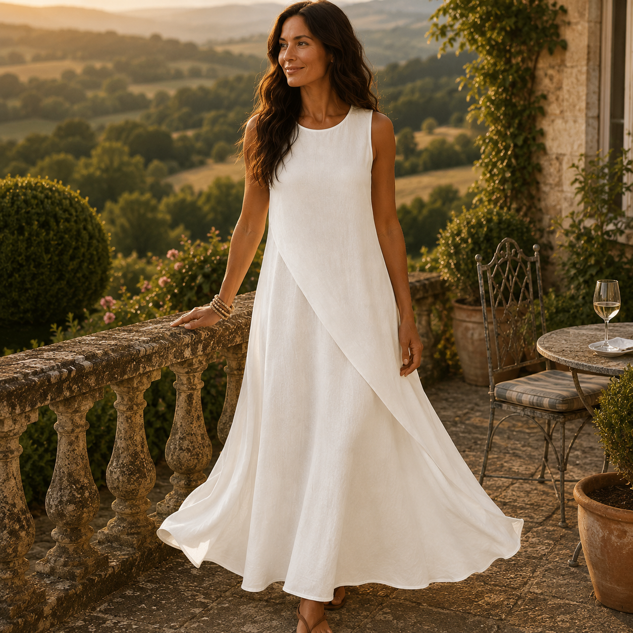 Clara Breeze Maxi Dress — Women's Sleeveless Flowing White Maxi Dress