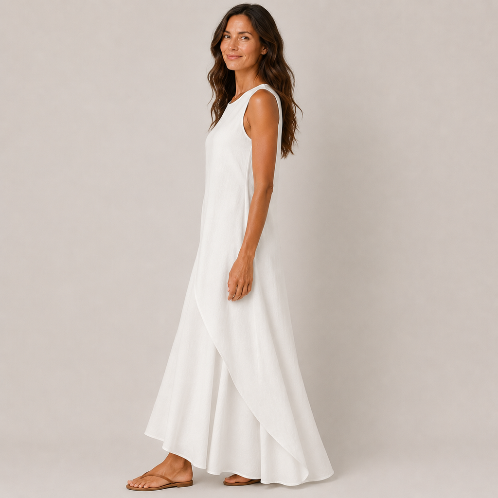 Clara Breeze Maxi Dress — Women's Sleeveless Flowing White Maxi Dress