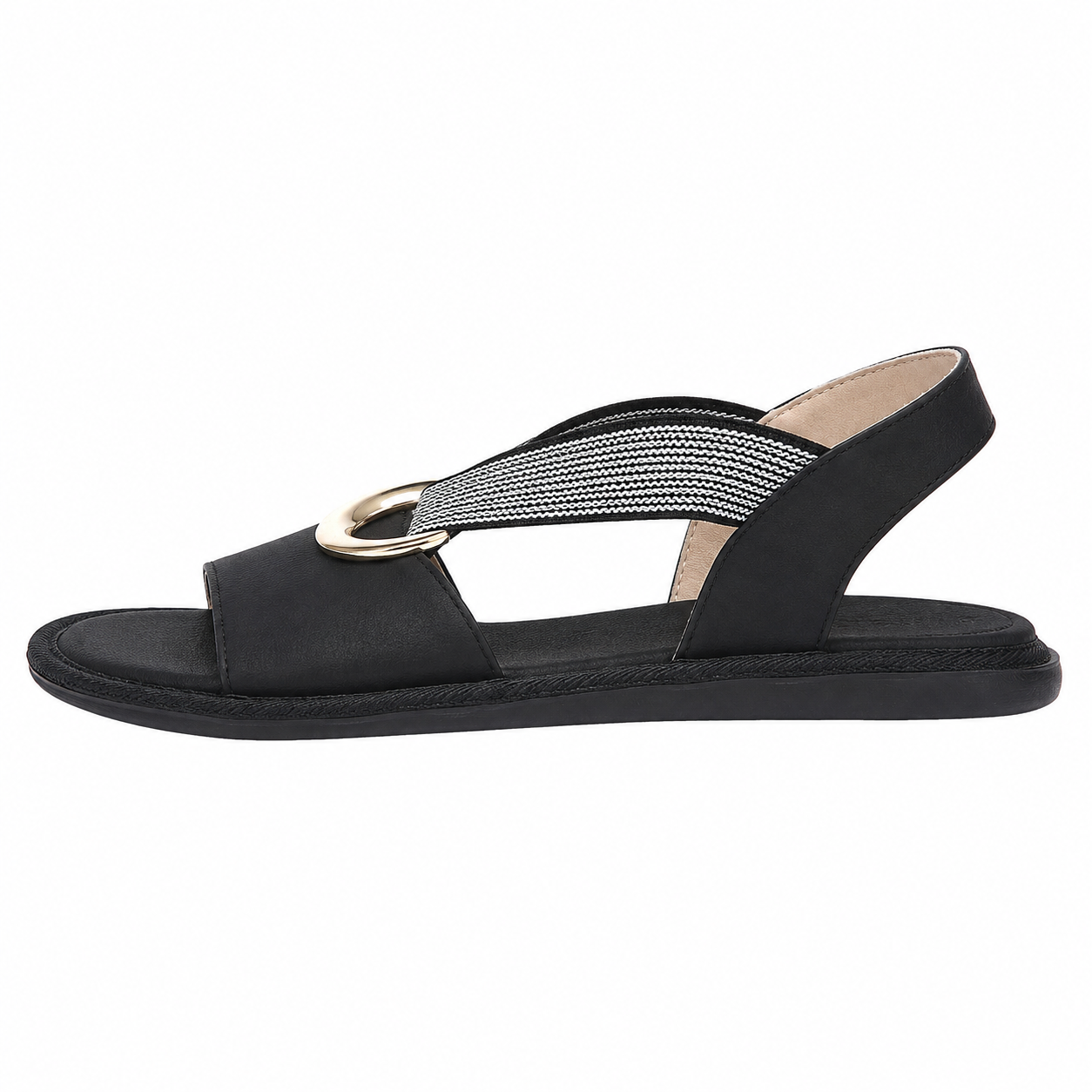 Clara Buckle Flat Sandal — Women's Open Toe Slip-On Summer Sandal