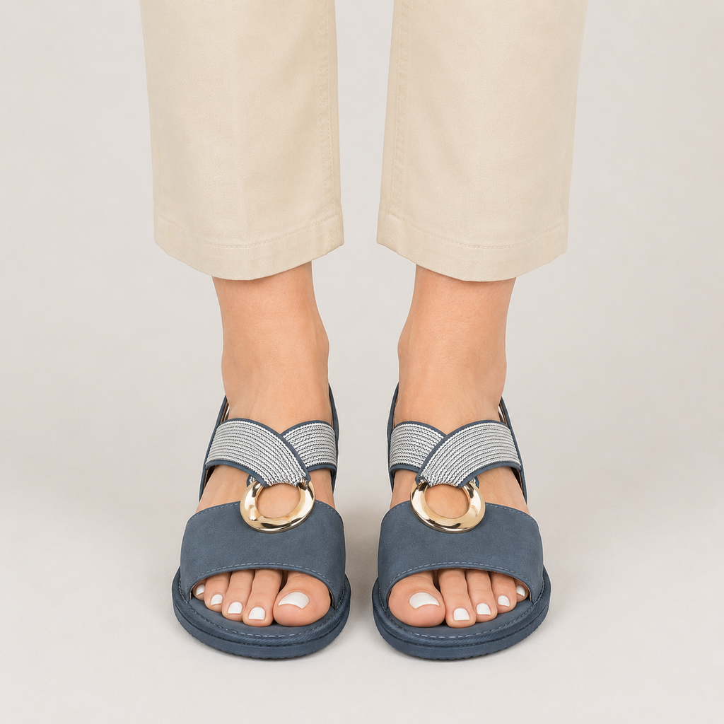 Clara Buckle Flat Sandal — Women's Open Toe Slip-On Summer Sandal