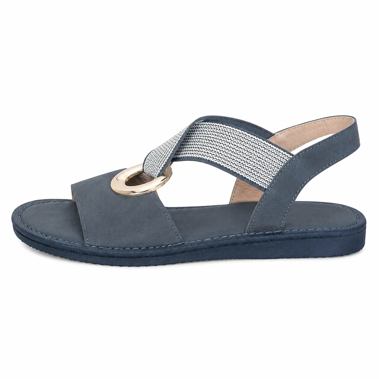 Clara Buckle Flat Sandal — Women's Open Toe Slip-On Summer Sandal