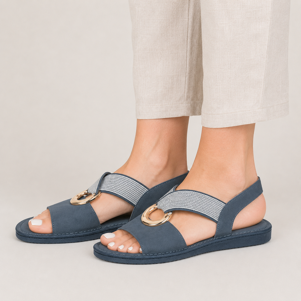 Clara Buckle Flat Sandal — Women's Open Toe Slip-On Summer Sandal