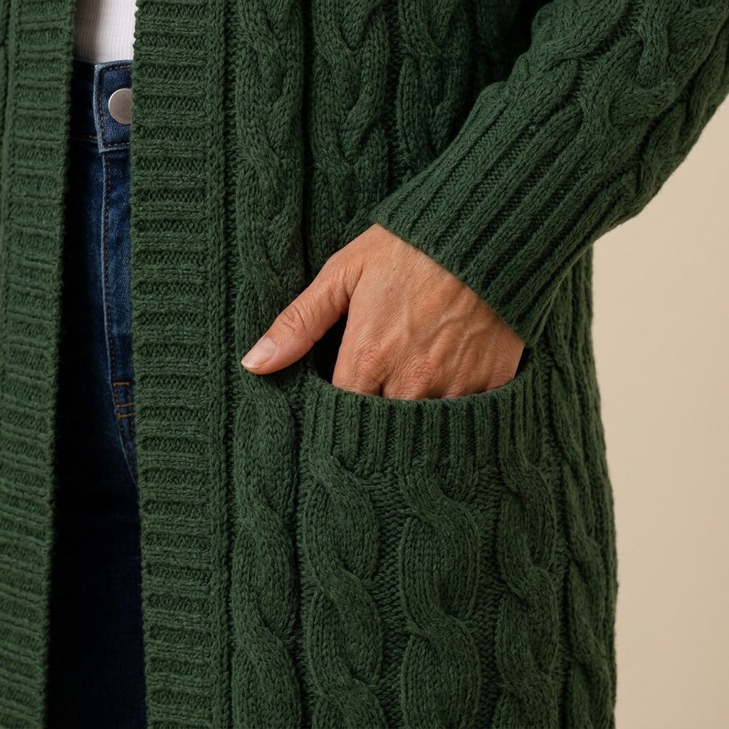 Women's Cable Knit Longline Cardigan — Open Front Long Duster Coatigan