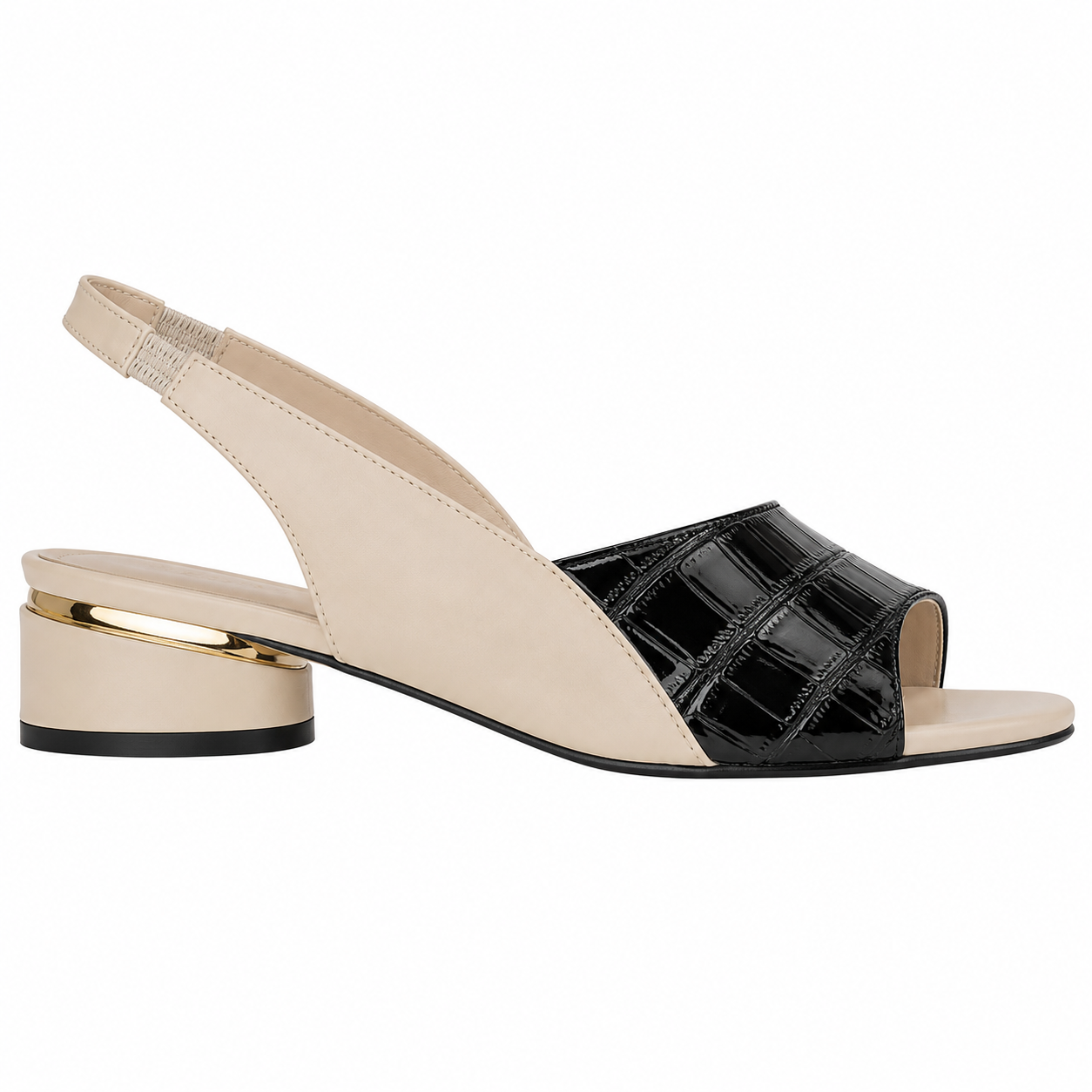 Clara Camille Block-Heel Sandal — Women's Two-Tone Croc Embossed Slingback Sandal