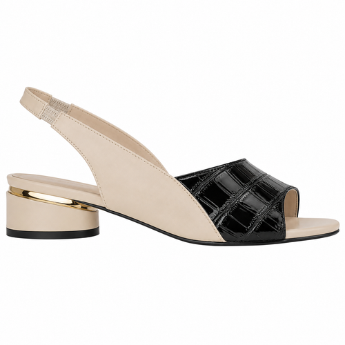 Clara Camille Block-Heel Sandal — Women's Two-Tone Croc Embossed Slingback Sandal
