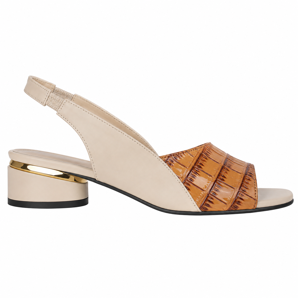 Clara Camille Block-Heel Sandal — Women's Two-Tone Croc Embossed Slingback Sandal
