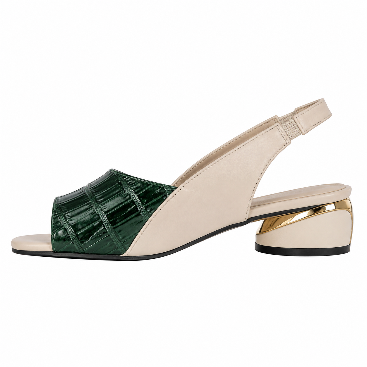 Clara Camille Block-Heel Sandal — Women's Two-Tone Croc Embossed Slingback Sandal