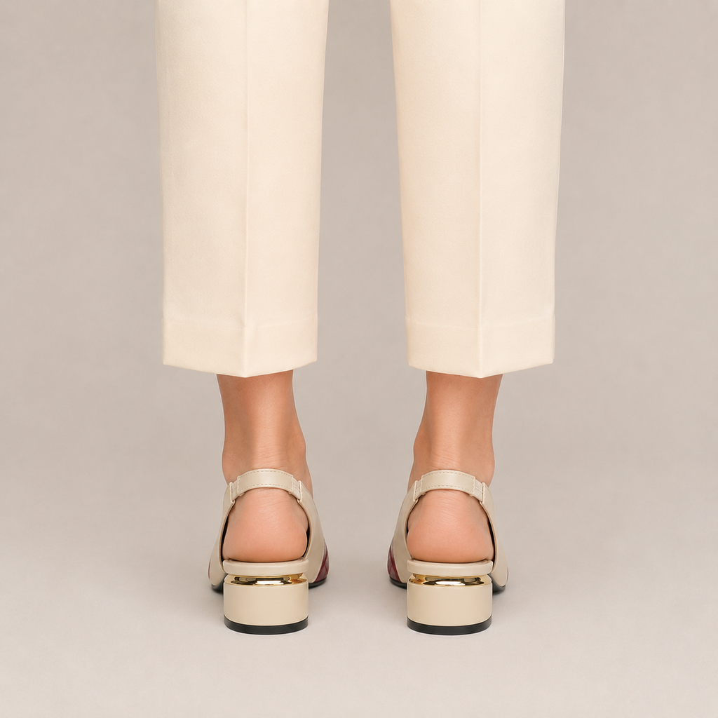 Clara Camille Block-Heel Sandal — Women's Two-Tone Croc Embossed Slingback Sandal