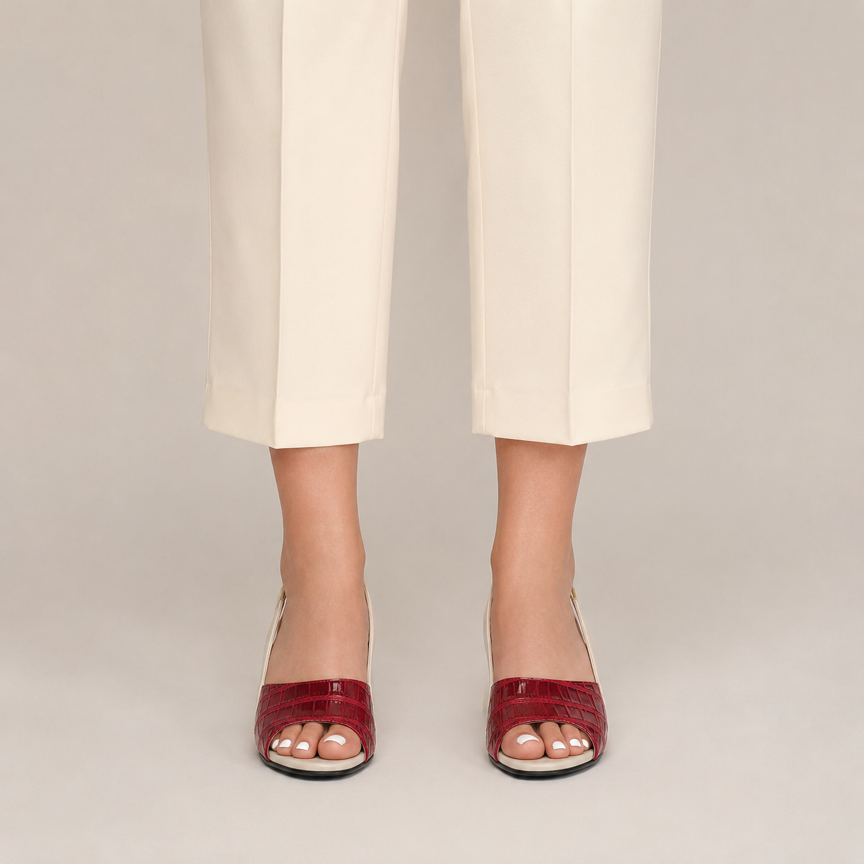 Clara Camille Block-Heel Sandal — Women's Two-Tone Croc Embossed Slingback Sandal