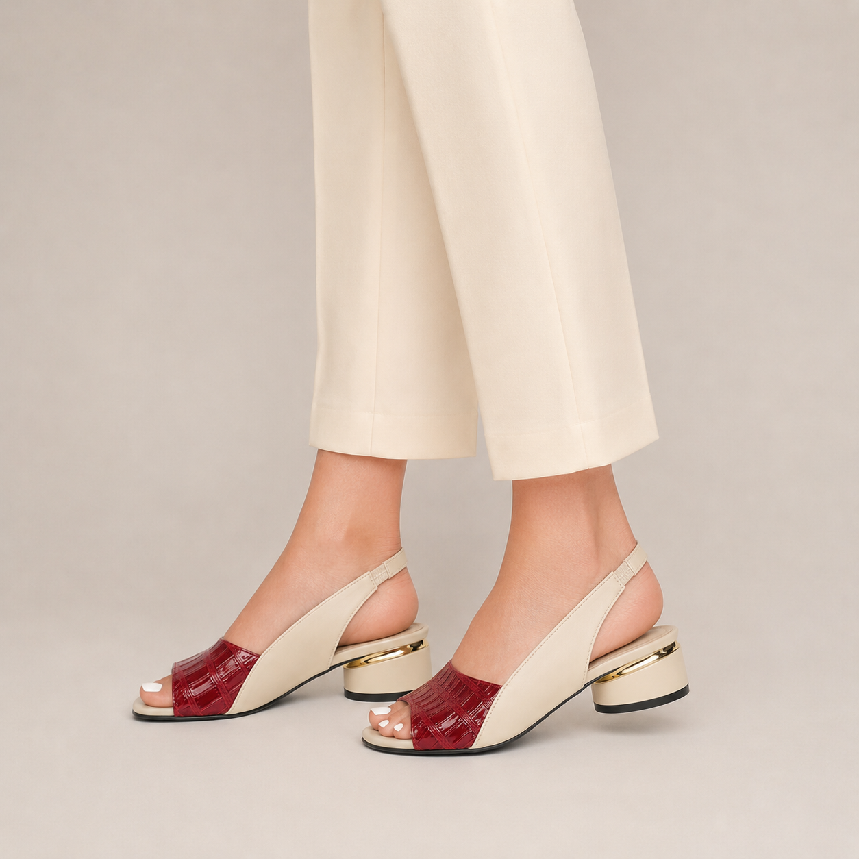 Clara Camille Block-Heel Sandal — Women's Two-Tone Croc Embossed Slingback Sandal